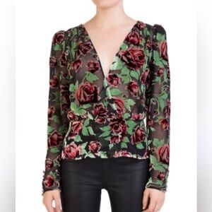 The Kooples Velvet Burnout Floral Top NWT
